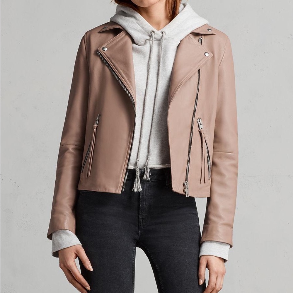 AllSaints Dalby Leather Biker Jacket Rose